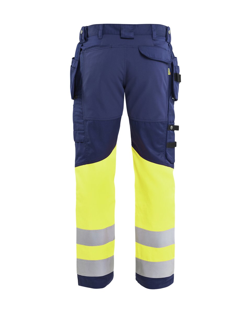 Blåkläder 1558 High Vis werkbroek met stretch en gereedschapzakken - Marine/High Vis Geel