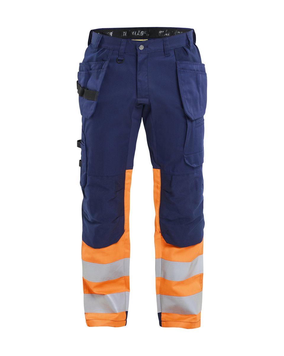 Blåkläder 1558 High Vis werkbroek met stretch en gereedschapzakken - Marineblauw/Oranje