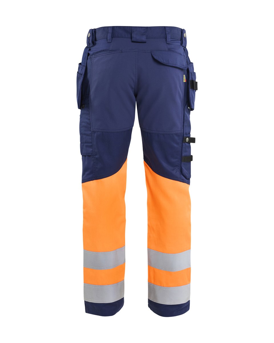 Blåkläder 1558 High Vis werkbroek met stretch en gereedschapzakken - Marineblauw/Oranje