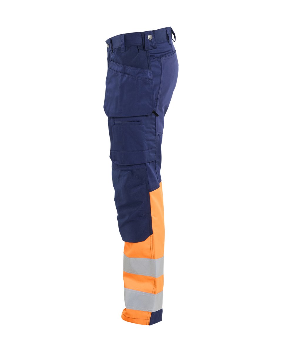 Blåkläder 1558 High Vis werkbroek met stretch en gereedschapzakken - Marineblauw/Oranje