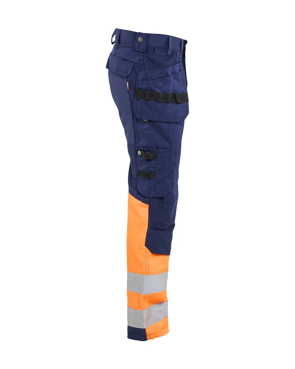 Blåkläder 1558 High Vis werkbroek met stretch en gereedschapzakken - Marineblauw/Oranje