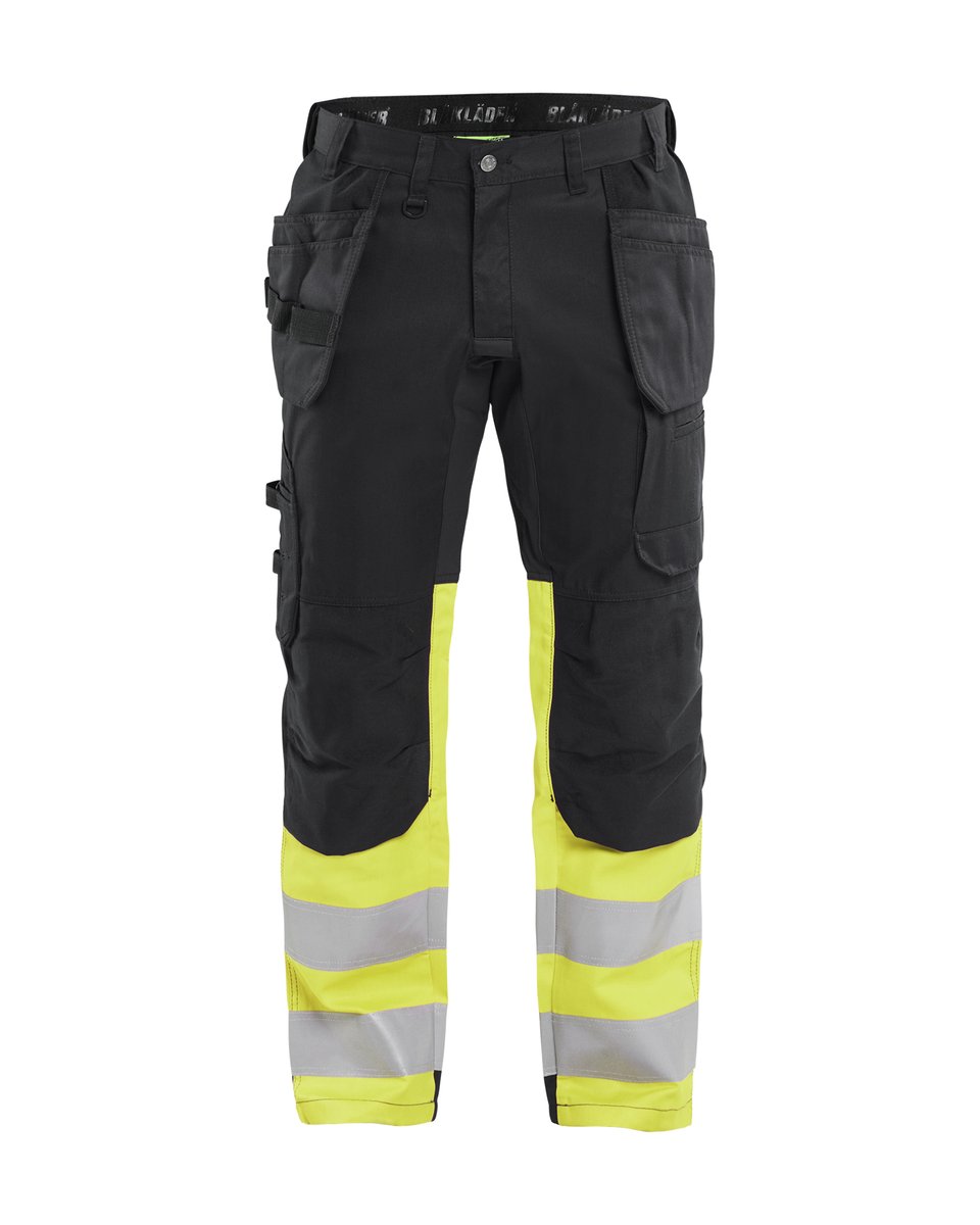 Blåkläder 1558 High Vis werkbroek met stretch en gereedschapzakken - Zwart/High Vis Geel
