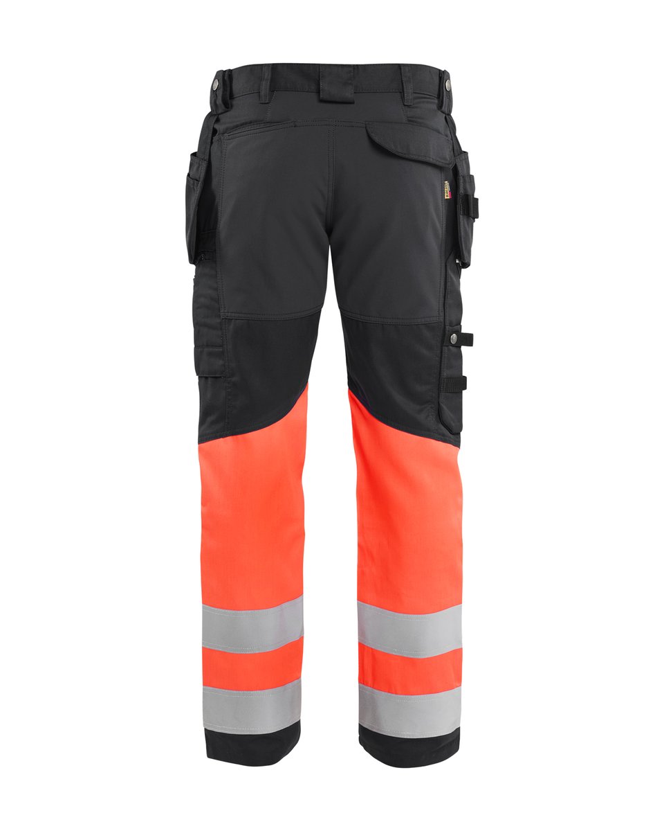 Blåkläder 1558 High Vis werkbroek met stretch en gereedschapzakken - Zwart/High Vis Rood