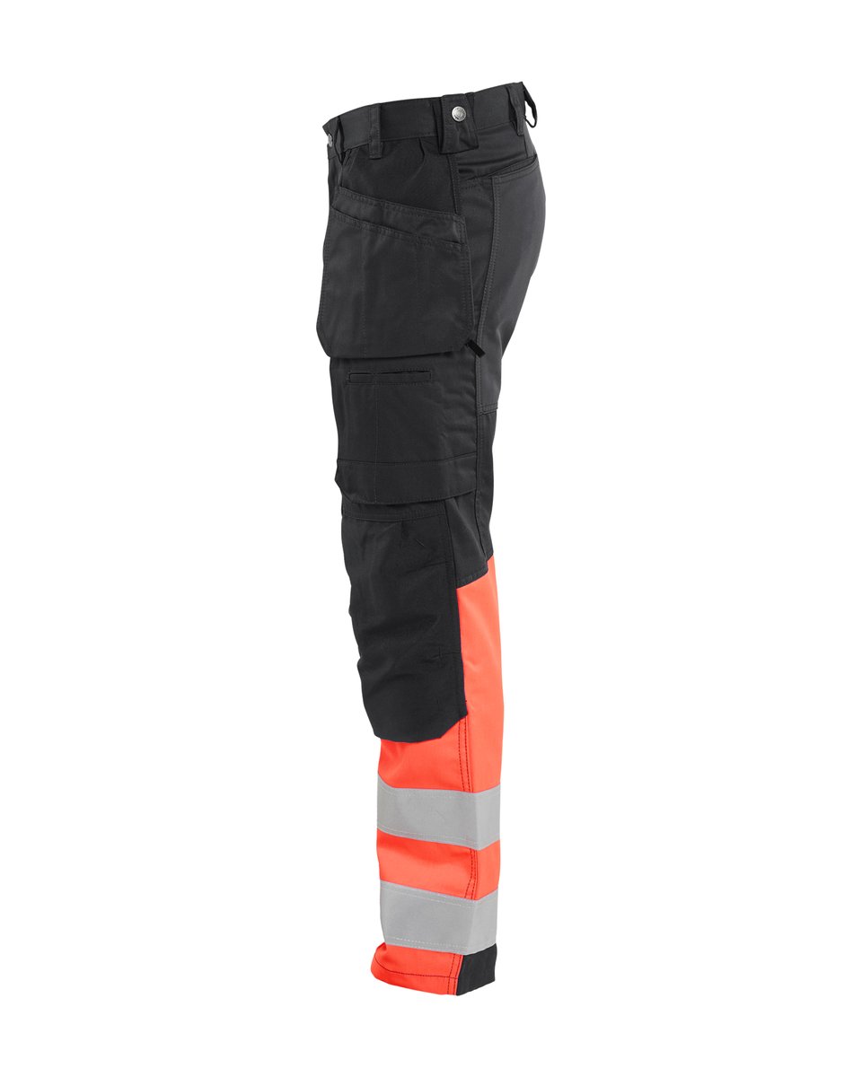 Blåkläder 1558 High Vis werkbroek met stretch en gereedschapzakken - Zwart/High Vis Rood