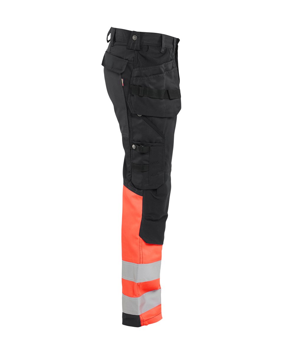 Blåkläder 1558 High Vis werkbroek met stretch en gereedschapzakken - Zwart/High Vis Rood