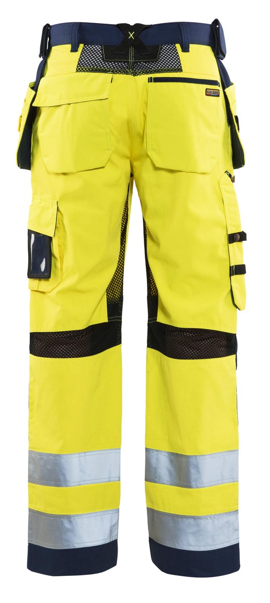 Blåkläder 1565 High Vis Werkbroek met ventilatie en gereedschapszakken - High Vis Geel/Marineblauw