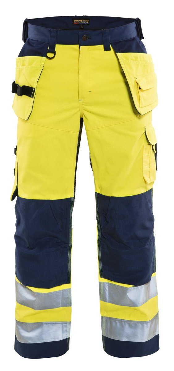 Blåkläder 1565 High Vis Werkbroek met ventilatie en gereedschapszakken - High Vis Geel/Marineblauw