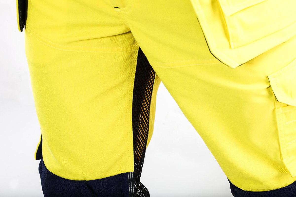 Blåkläder 1565 High Vis Werkbroek met ventilatie en gereedschapszakken - High Vis Geel/Marineblauw