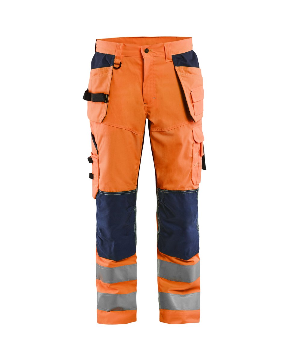 Blåkläder 1565 High Vis Werkbroek met ventilatie en gereedschapszakken - High Vis Oranje/Marineblauw