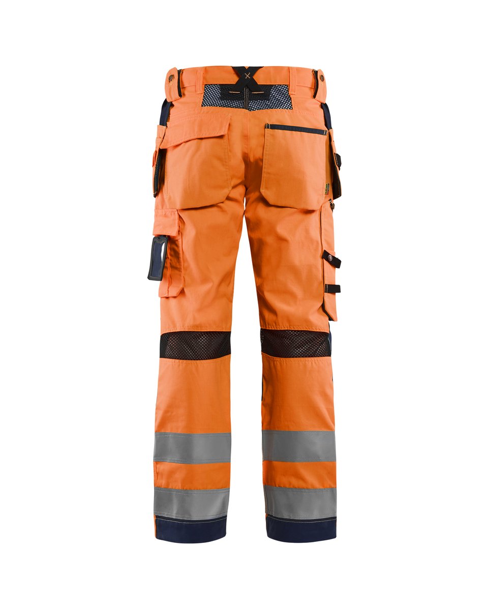 Blåkläder 1565 High Vis Werkbroek met ventilatie en gereedschapszakken - High Vis Oranje/Marineblauw