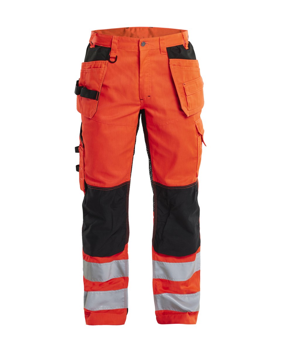 Blåkläder 1565 High Vis Werkbroek met ventilatie en gereedschapszakken - High Vis Rood/Zwart