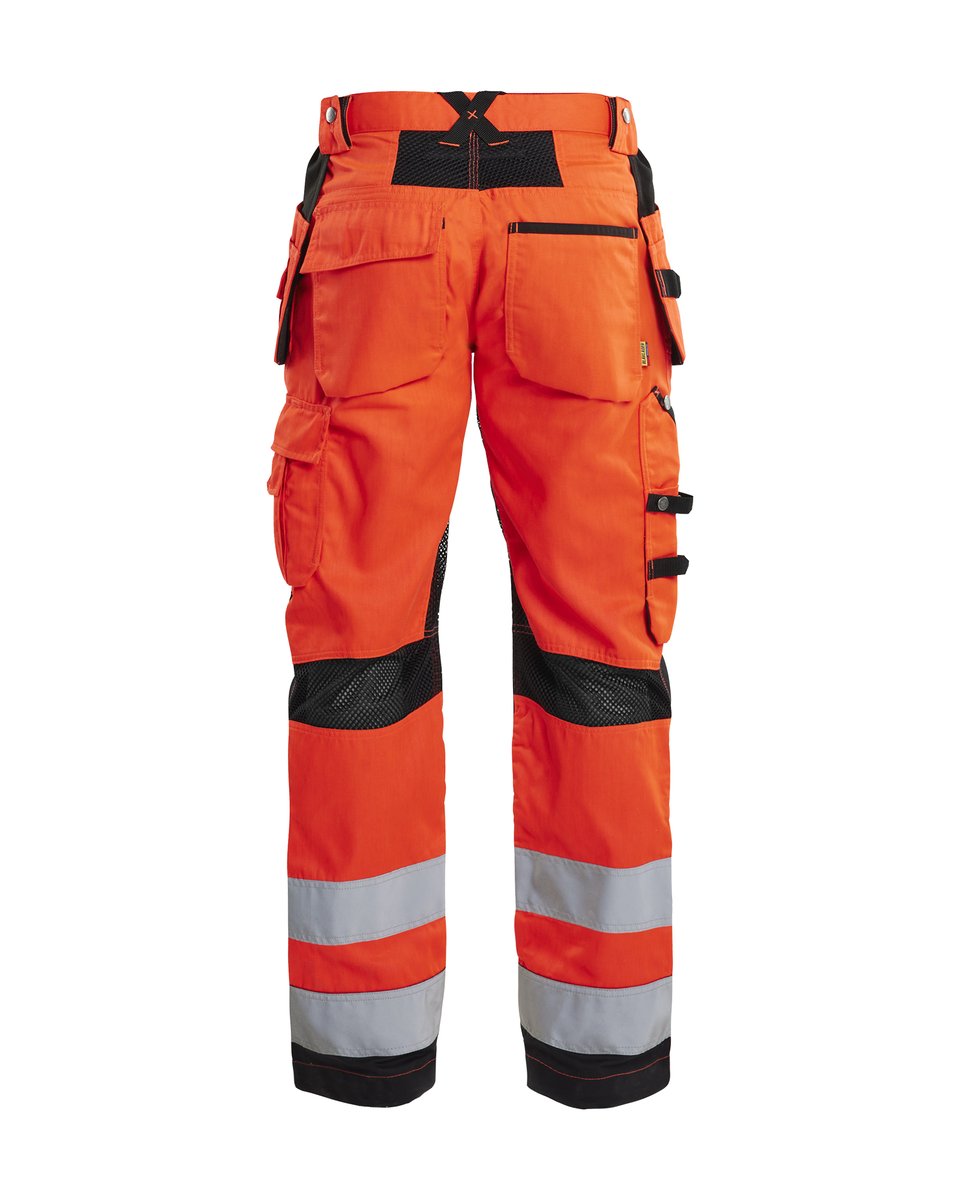 Blåkläder 1565 High Vis Werkbroek met ventilatie en gereedschapszakken - High Vis Rood/Zwart