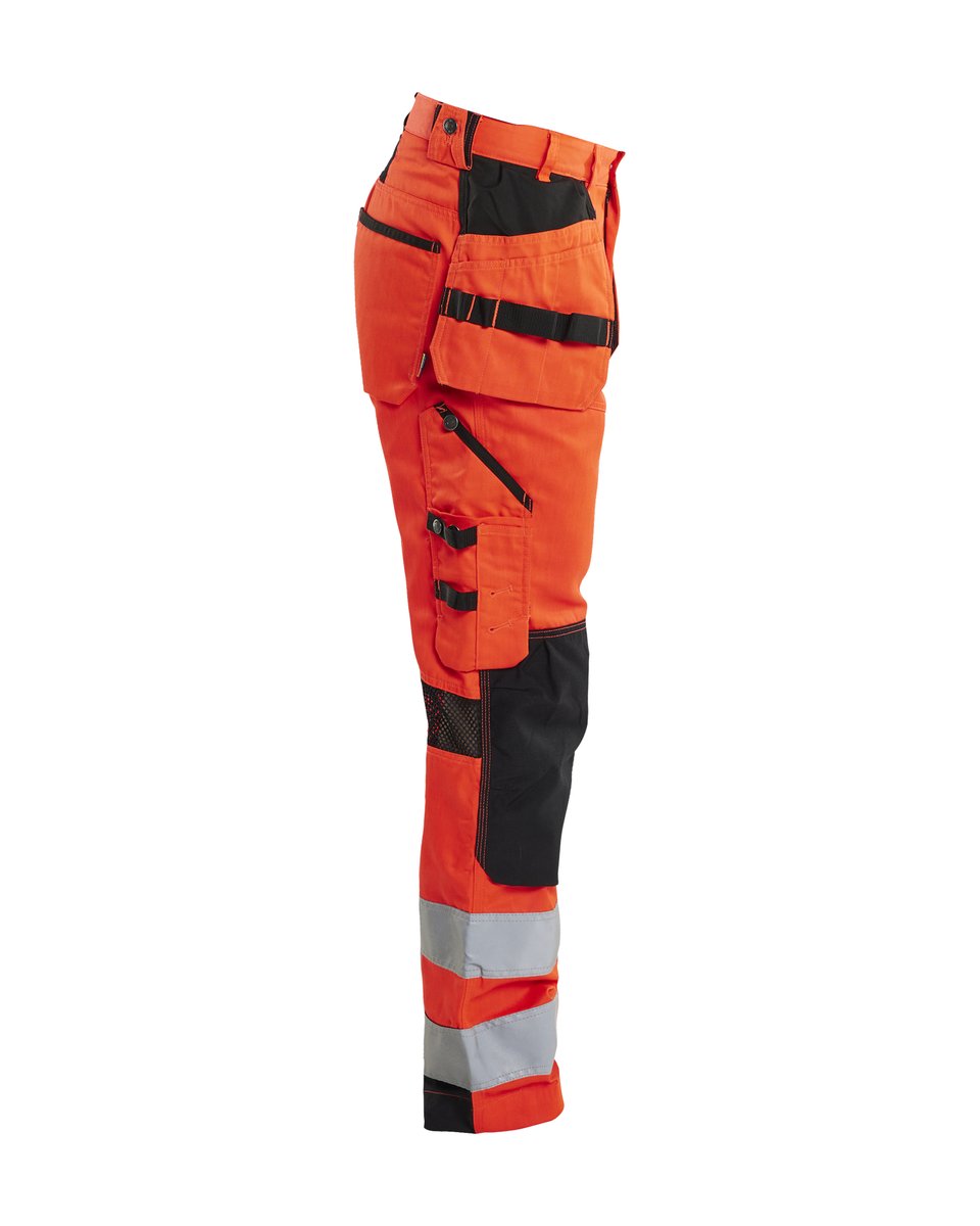 Blåkläder 1565 High Vis Werkbroek met ventilatie en gereedschapszakken - High Vis Rood/Zwart