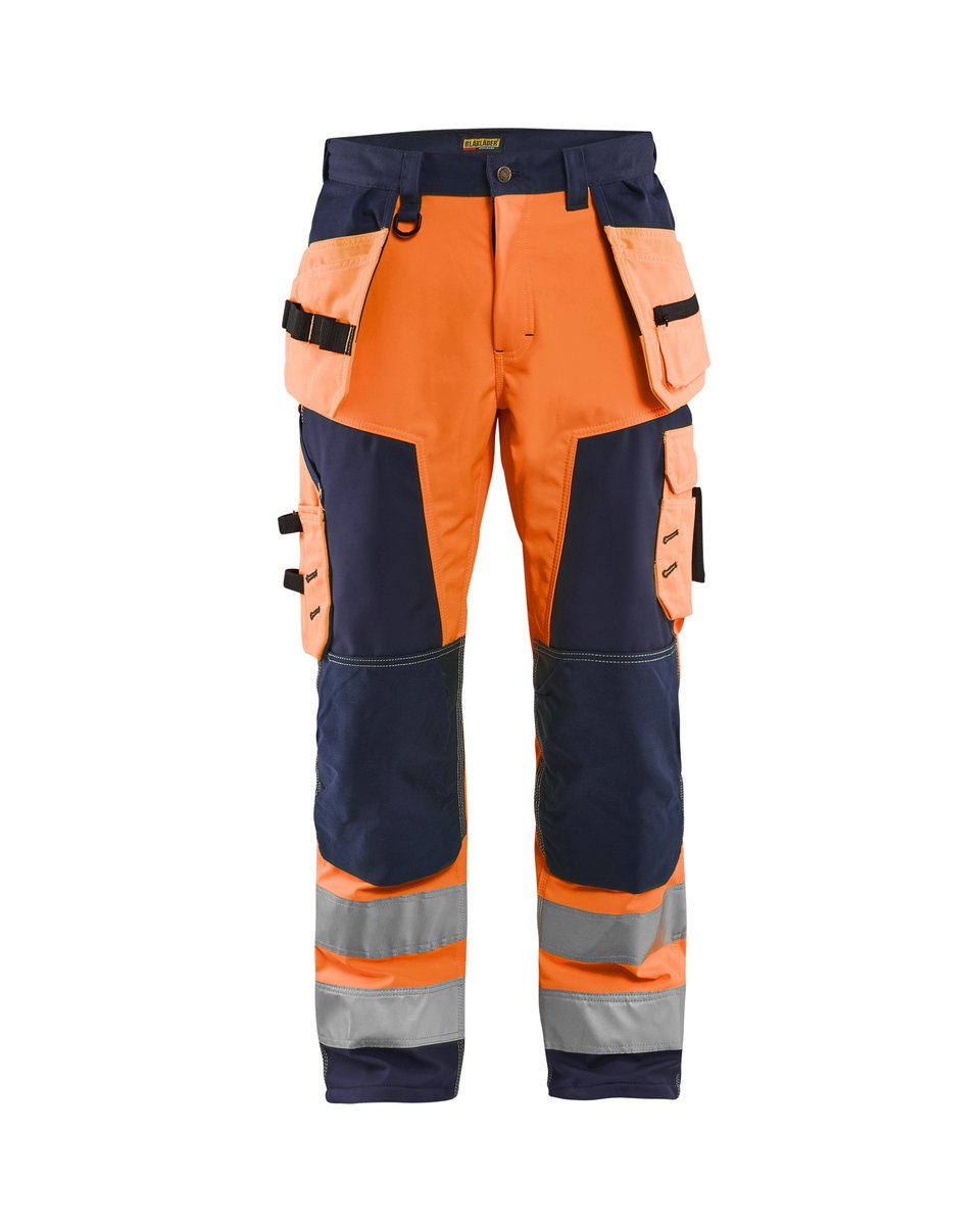 Blåkläder 1567 High Vis werkbroek softshell met afneembare gereedschapszakken - High Vis Oranje/Marineblauw