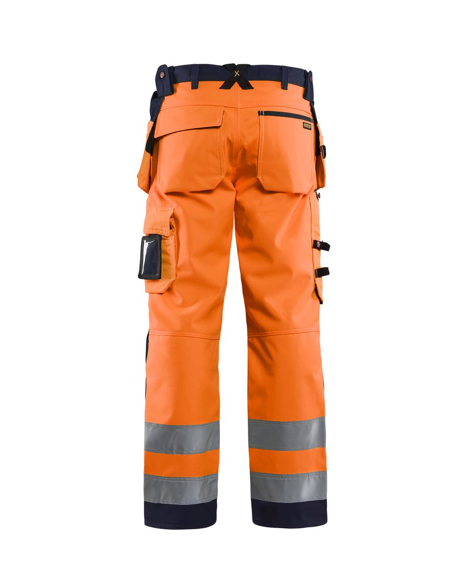 Blåkläder 1567 High Vis werkbroek softshell met afneembare gereedschapszakken - High Vis Oranje/Marineblauw