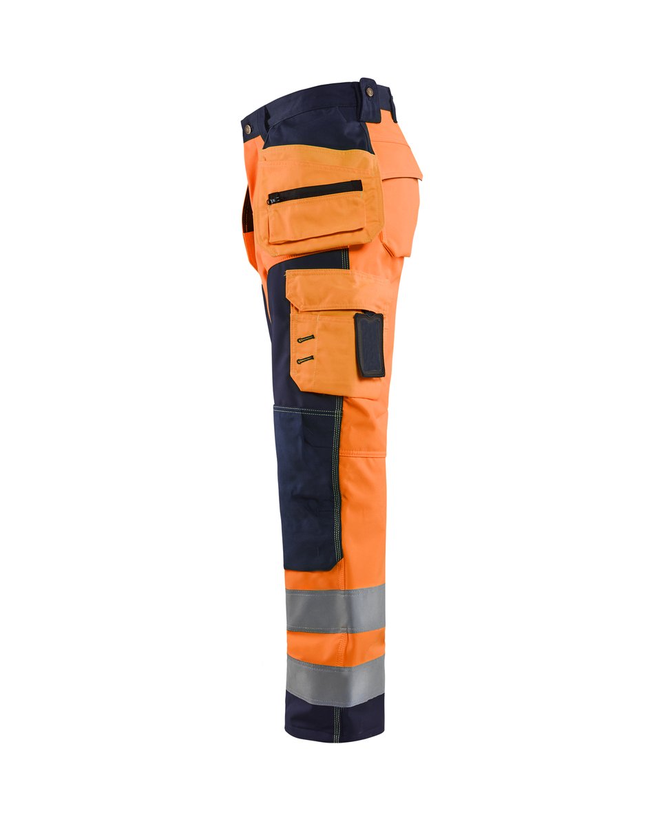 Blåkläder 1567 High Vis werkbroek softshell met afneembare gereedschapszakken - High Vis Oranje/Marineblauw