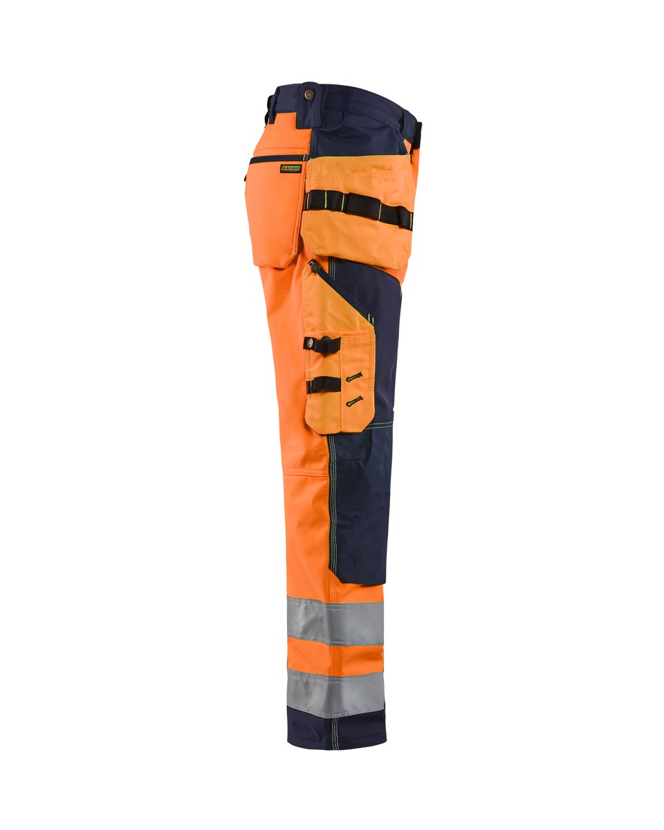 Blåkläder 1567 High Vis werkbroek softshell met afneembare gereedschapszakken - High Vis Oranje/Marineblauw