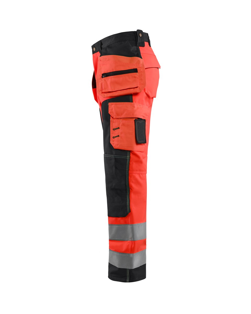 Blåkläder 1567 High Vis werkbroek softshell met afneembare gereedschapszakken - High Vis Rood/Zwart