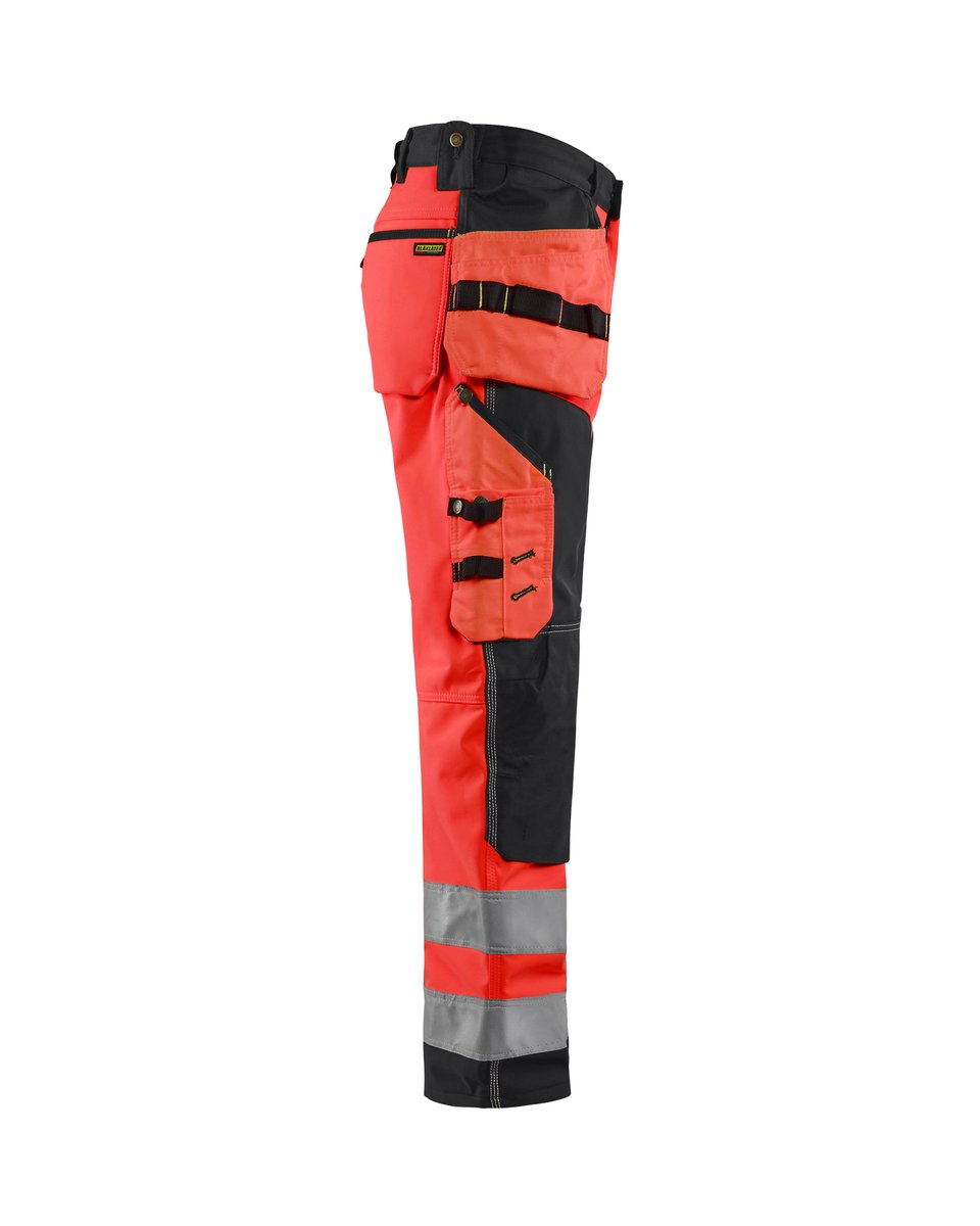Blåkläder 1567 High Vis werkbroek softshell met afneembare gereedschapszakken - High Vis Rood/Zwart