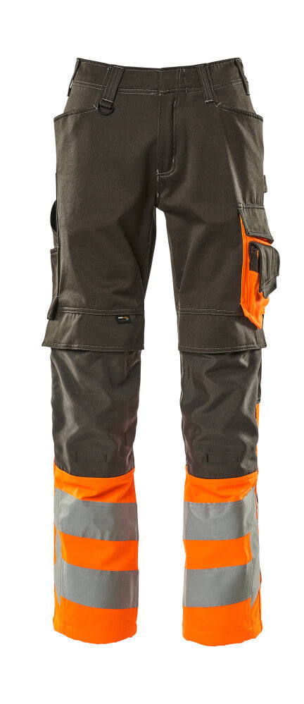 MASCOT® Leeds Broek met kniezakken – Donkerantraciet/Hi-Vis Oranje