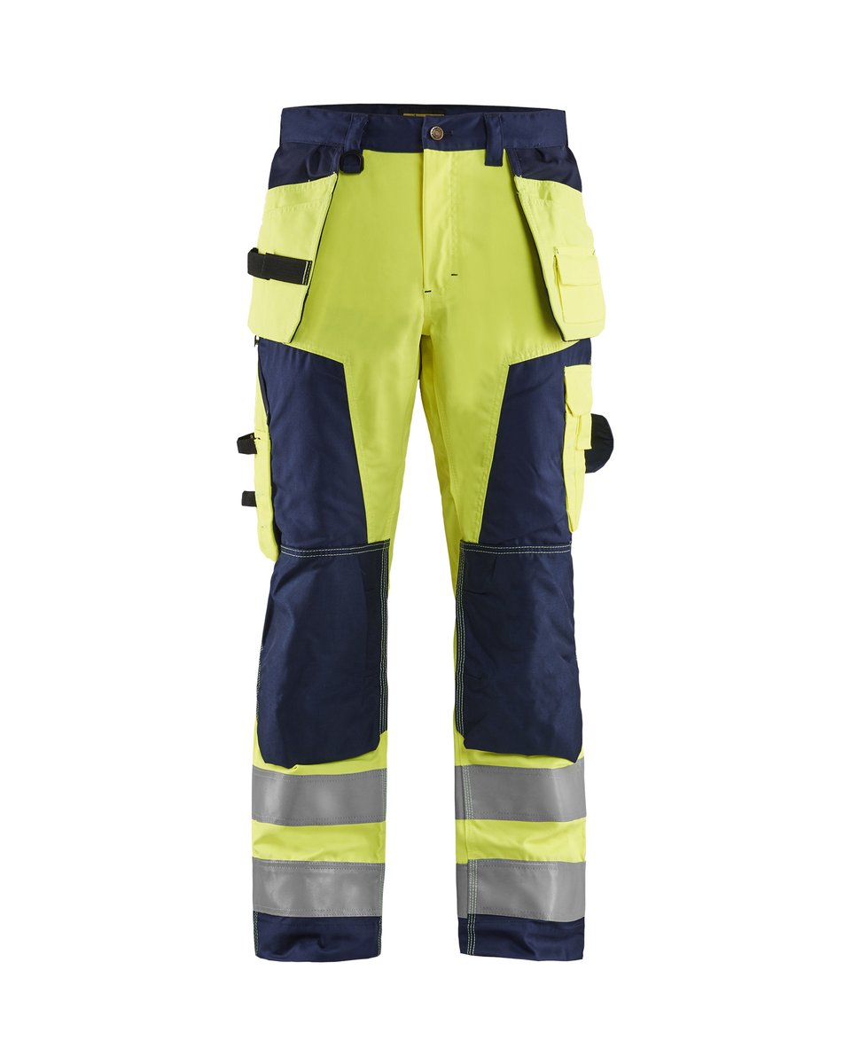 Blåkläder 1568 High Vis werkbroek met gereedschapzakken - High Vis Geel/Marineblauw