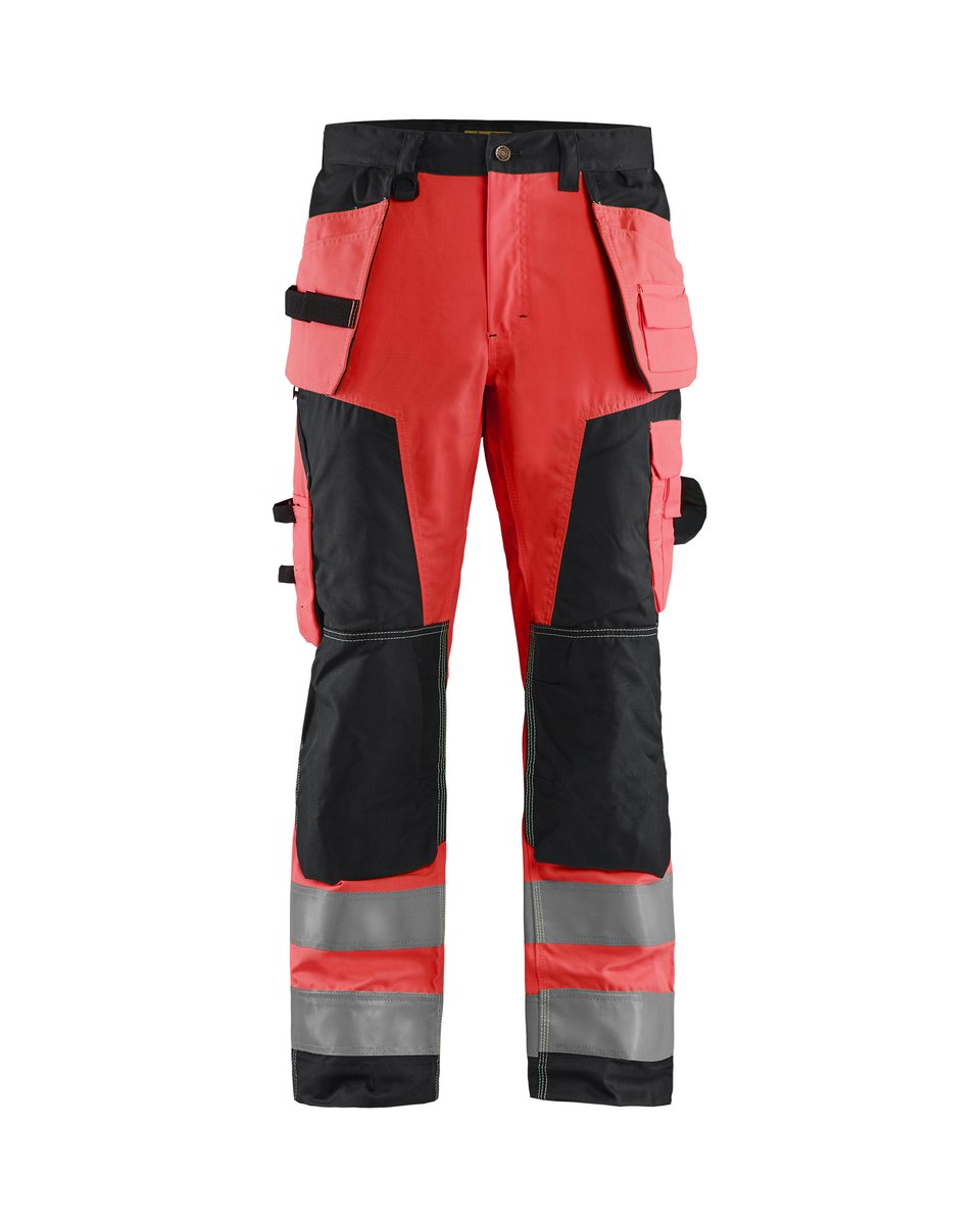 Blåkläder 1568 High Vis werkbroek met gereedschapzakken - High Vis Rood/Zwart