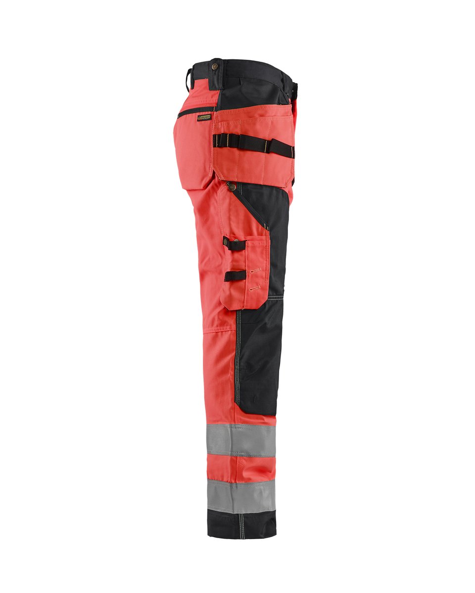 Blåkläder 1568 High Vis werkbroek met gereedschapzakken - High Vis Rood/Zwart