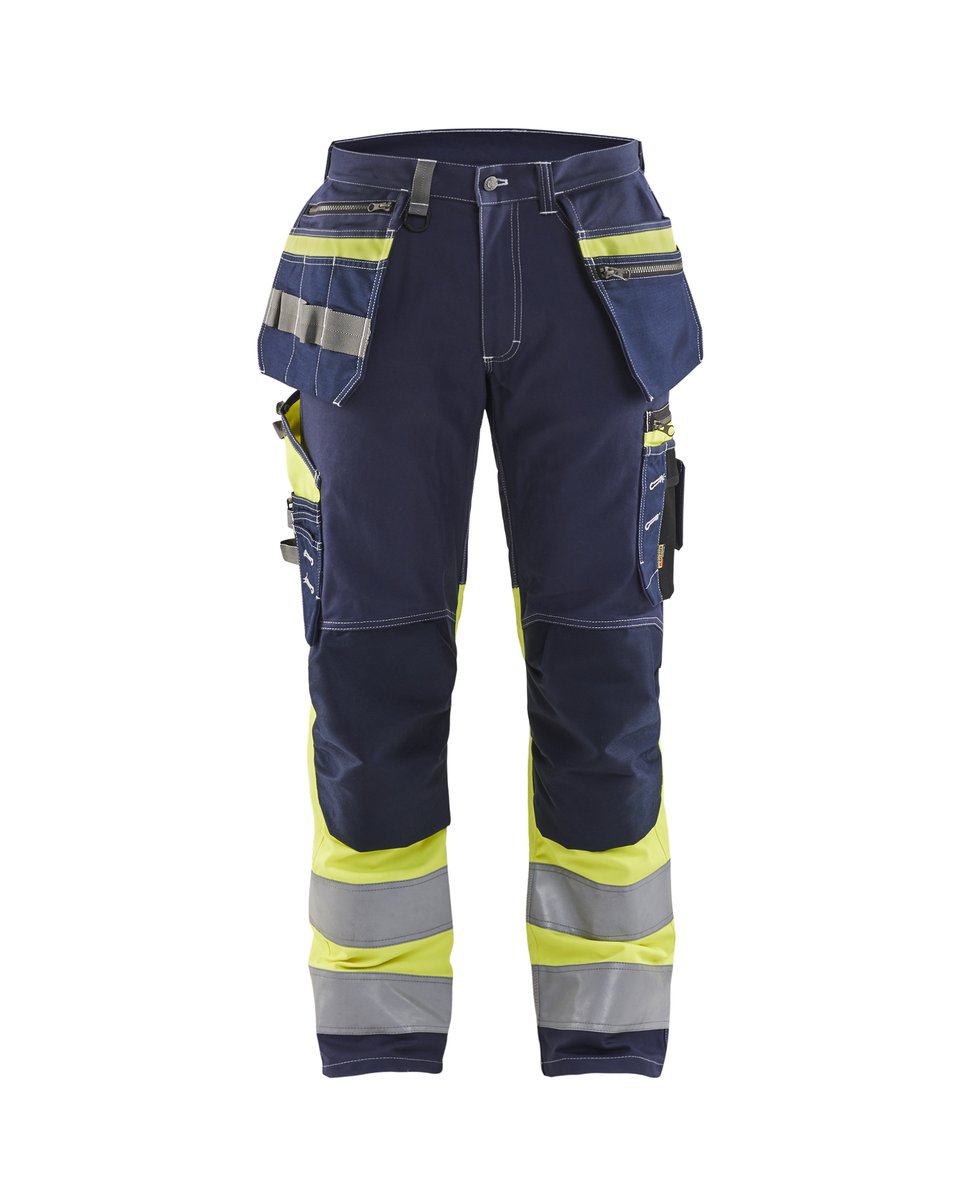 Blåkläder 1794 High Vis werkbroek met stretch en gereedschapszakken katoen - Marine/High Vis Geel