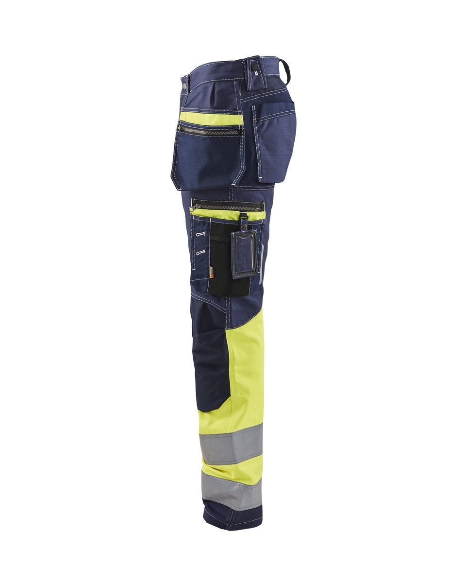 Blåkläder 1794 High Vis werkbroek met stretch en gereedschapszakken katoen - Marine/High Vis Geel