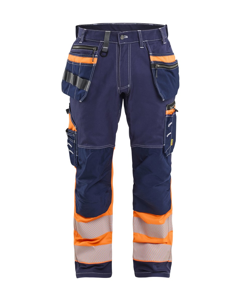Blåkläder 1794 High Vis werkbroek met stretch en gereedschapszakken katoen - Marineblauw/Oranje