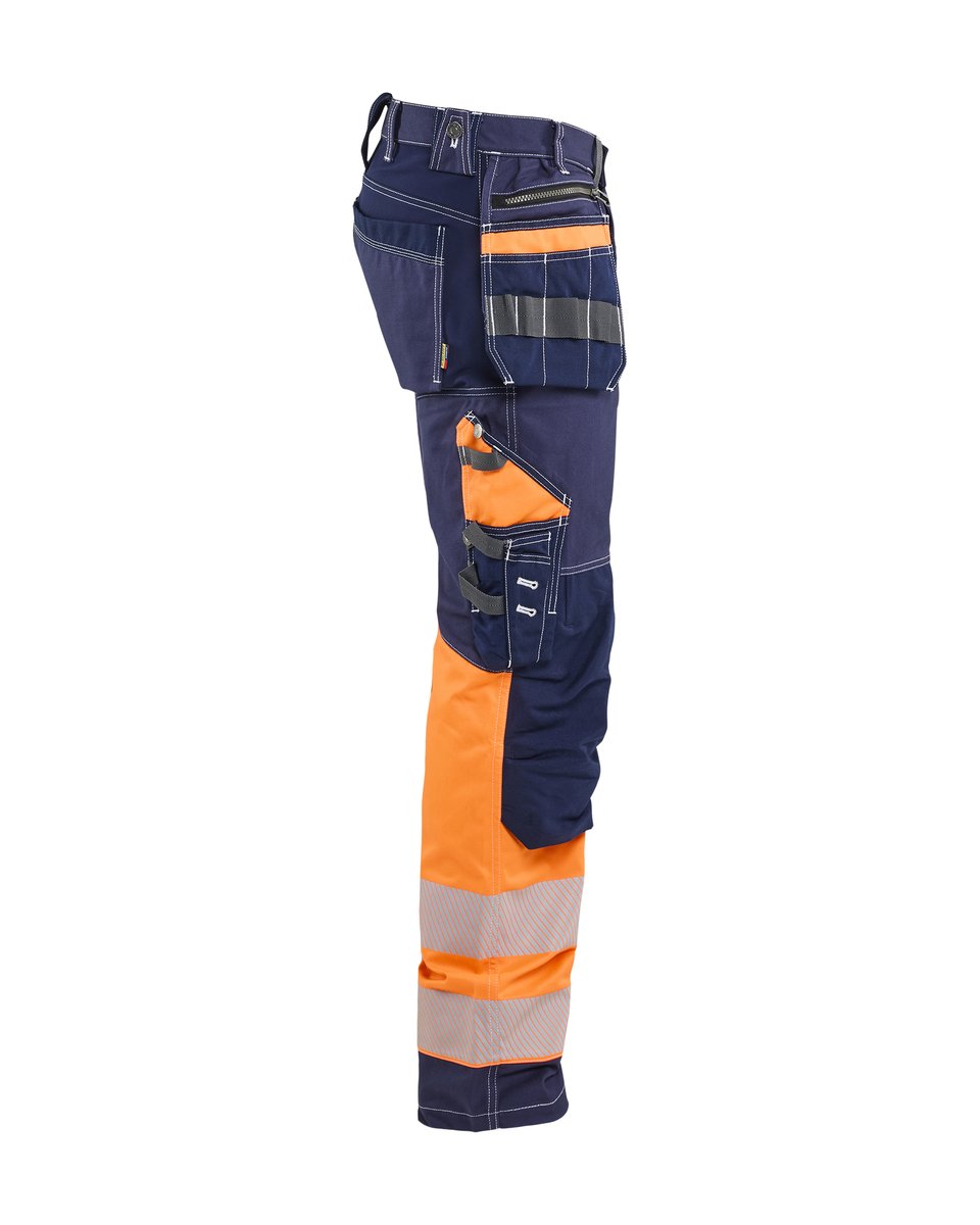 Blåkläder 1794 High Vis werkbroek met stretch en gereedschapszakken katoen - Marineblauw/Oranje