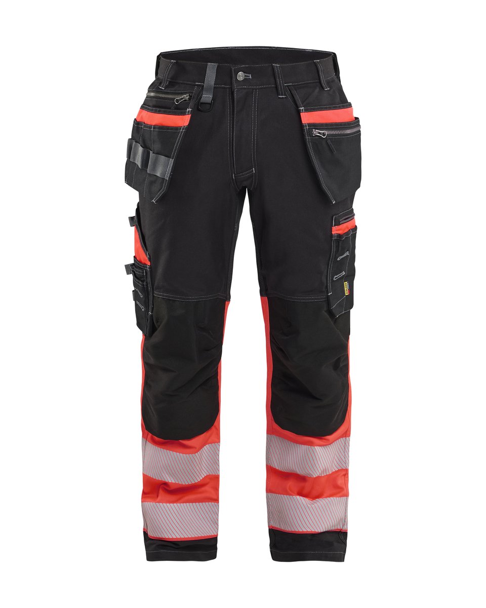 Blåkläder 1794 High Vis werkbroek met stretch en gereedschapszakken katoen - Zwart/High Vis Rood