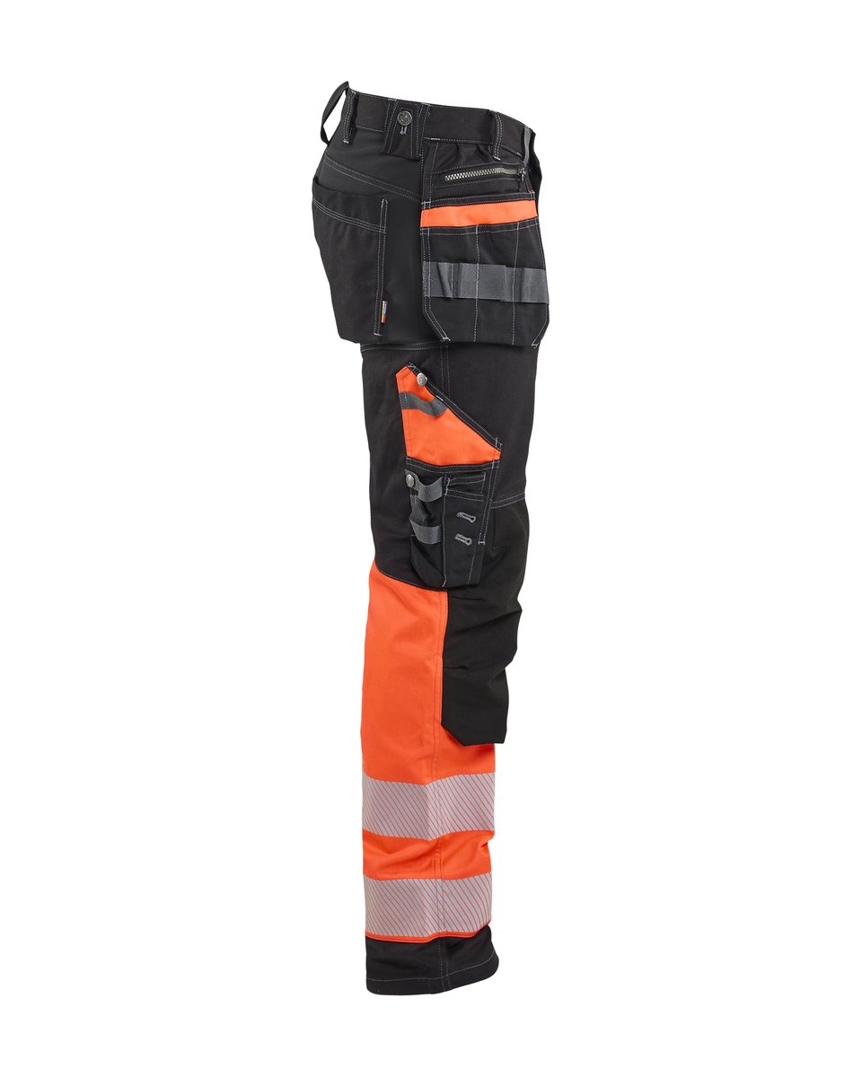 Blåkläder 1794 High Vis werkbroek met stretch en gereedschapszakken katoen - Zwart/High Vis Rood