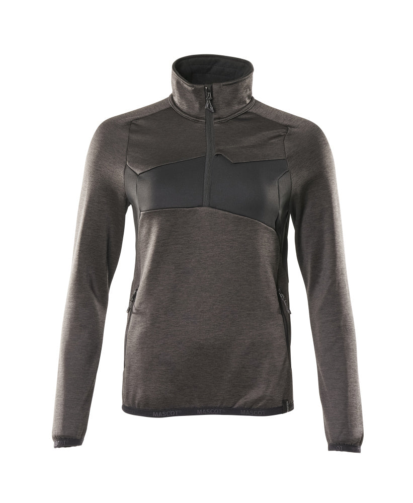 MASCOT® Accelerate Fleecetrui dames korte rits – Donkerantraciet/Zwart