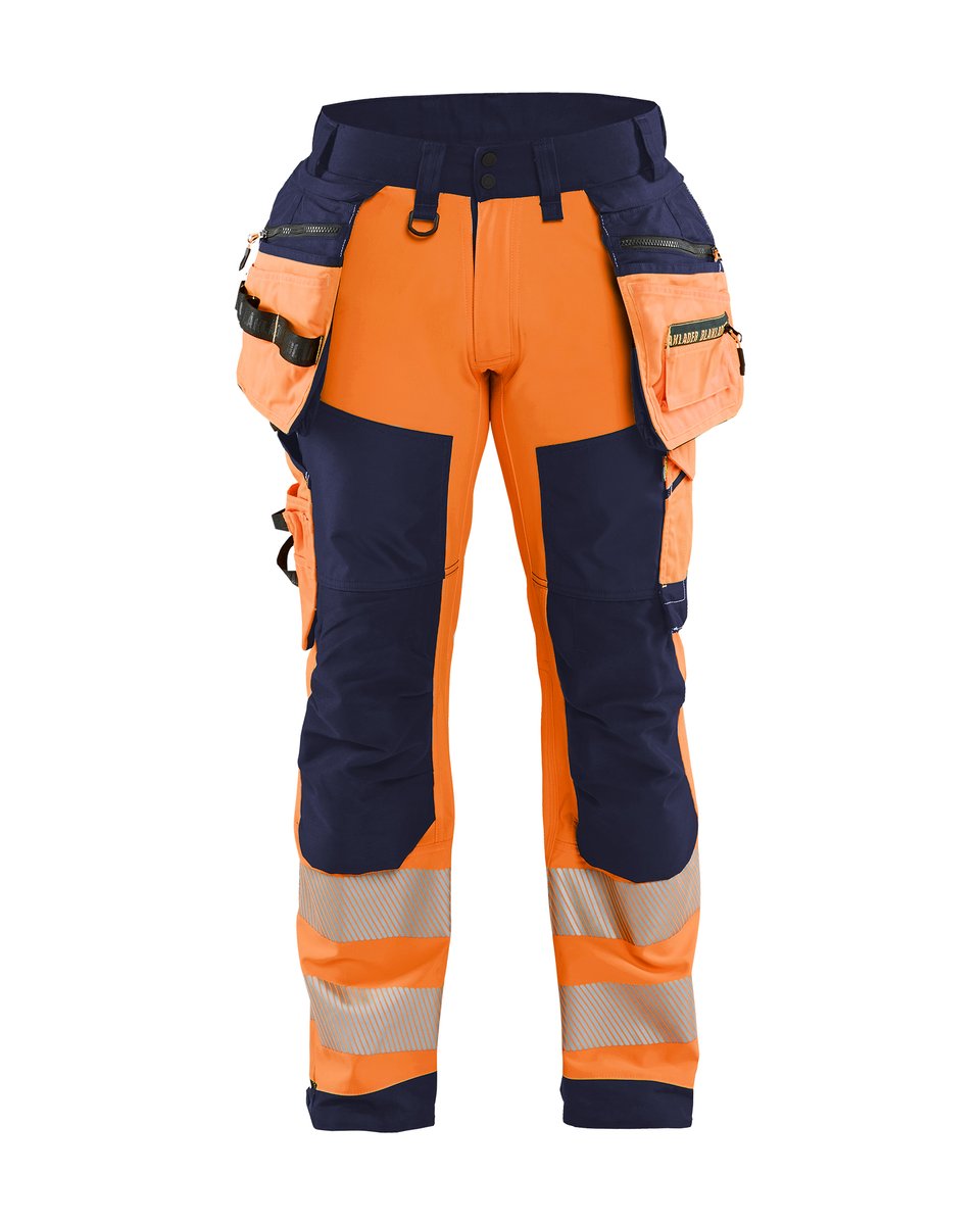 Blåkläder 1820 High Vis werkbroek softshell met afneembare gereedschapszakken - High Vis Oranje/Marineblauw