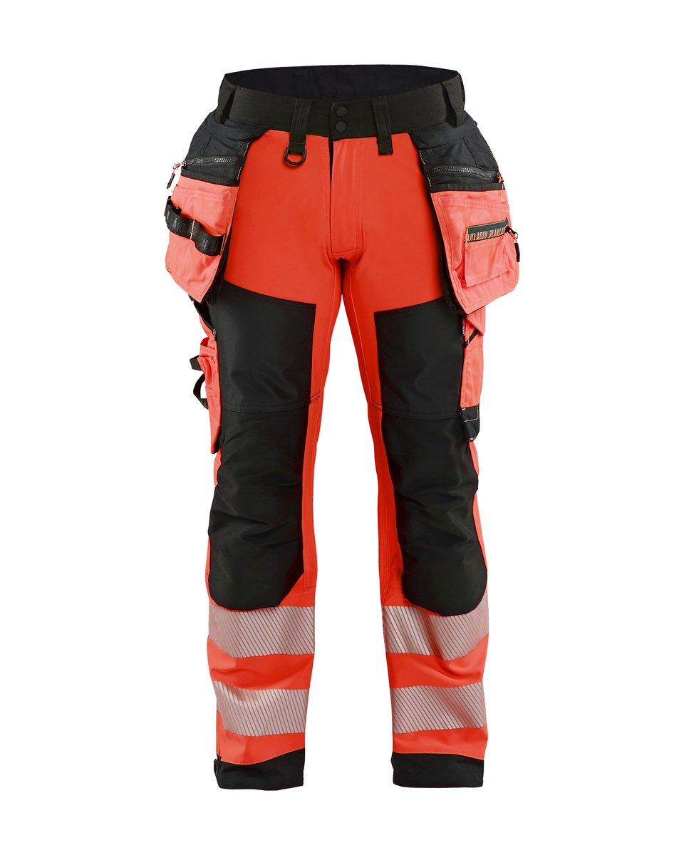 Blåkläder 1820 High Vis werkbroek softshell met afneembare gereedschapszakken - High Vis Rood/Zwart