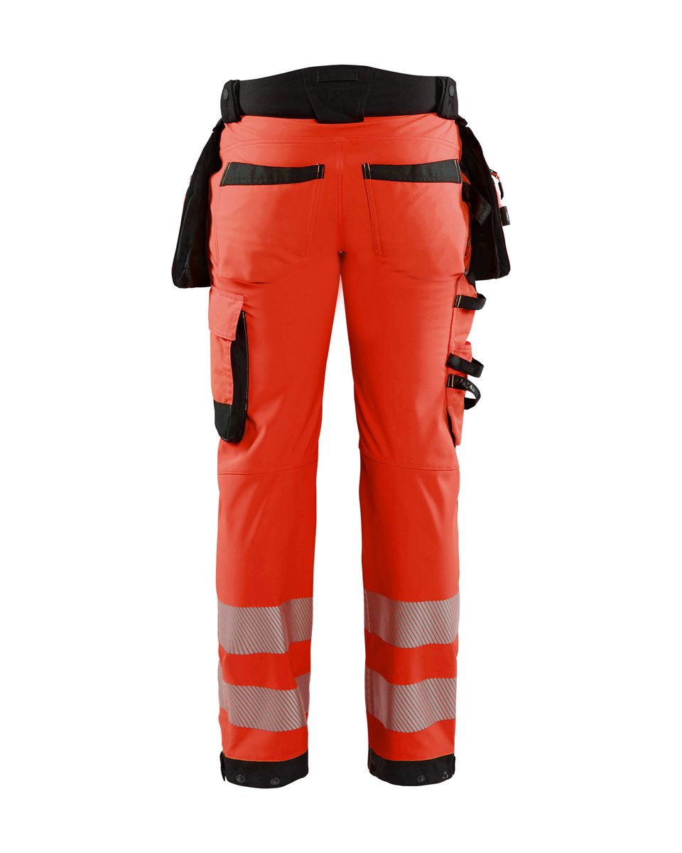 Blåkläder 1820 High Vis werkbroek softshell met afneembare gereedschapszakken - High Vis Rood/Zwart