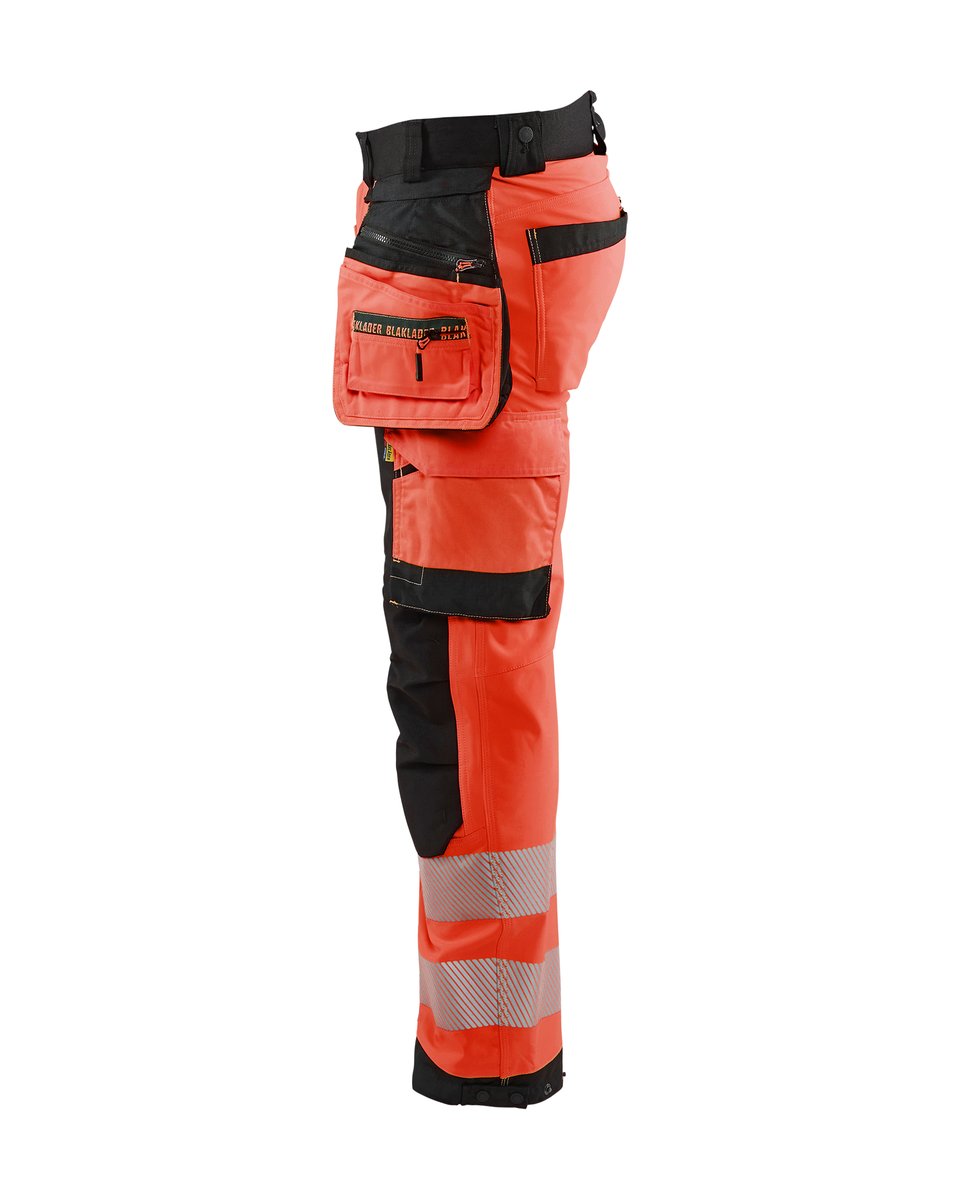 Blåkläder 1820 High Vis werkbroek softshell met afneembare gereedschapszakken - High Vis Rood/Zwart