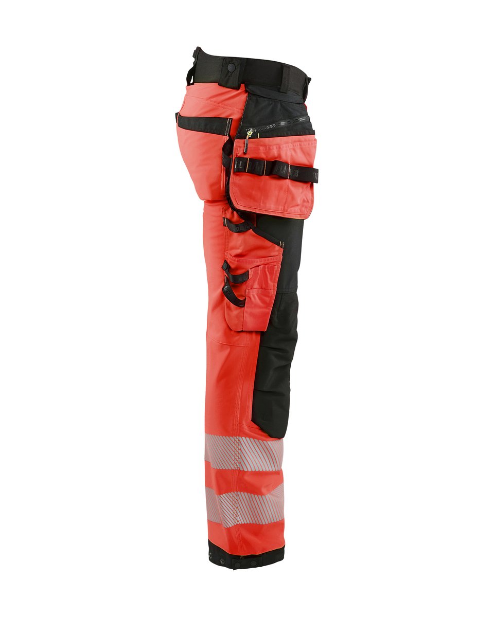 Blåkläder 1820 High Vis werkbroek softshell met afneembare gereedschapszakken - High Vis Rood/Zwart