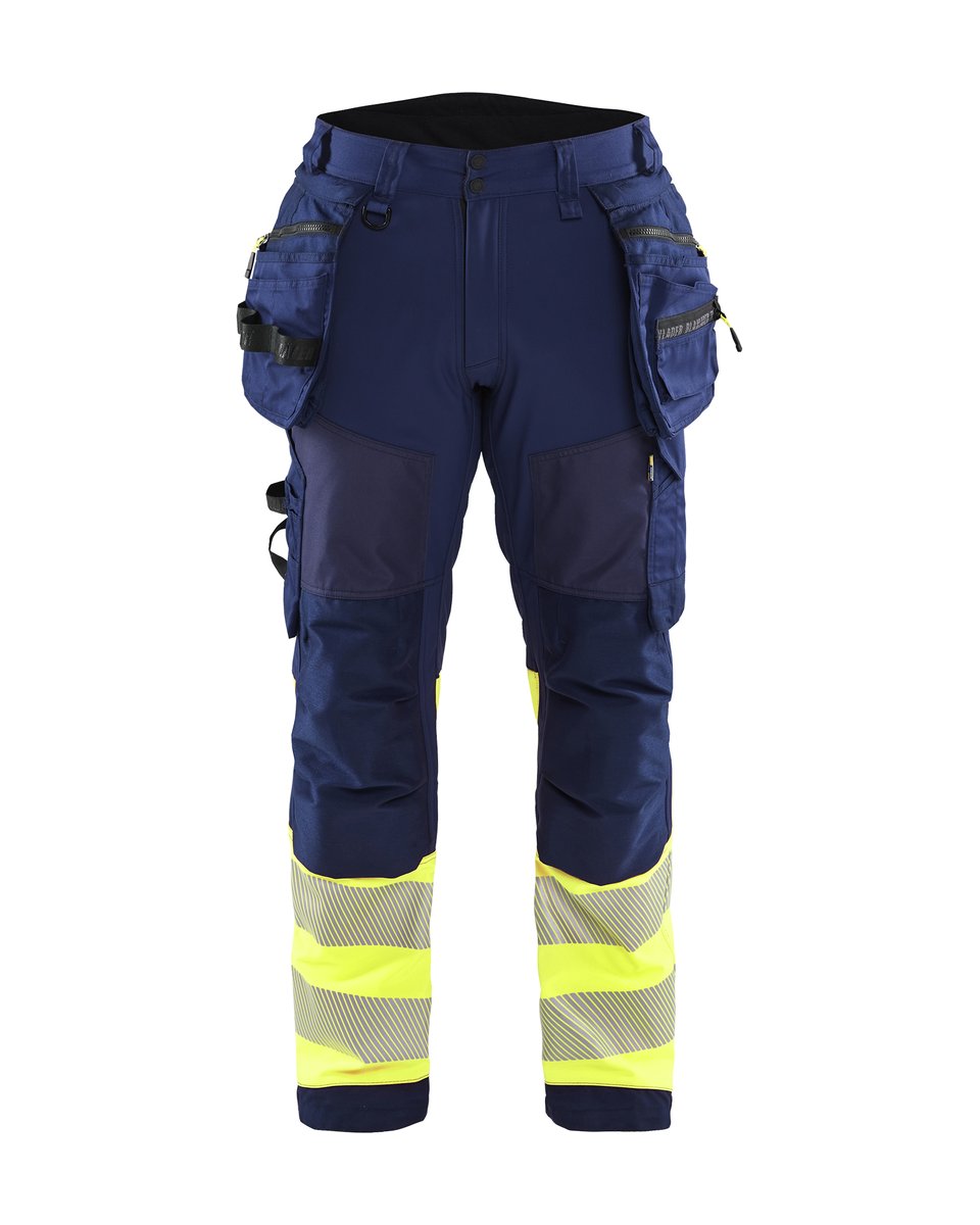 Blåkläder 1821 High Vis werkbroek softshell met afneembare gereedschapszakken - Marine/High Vis Geel