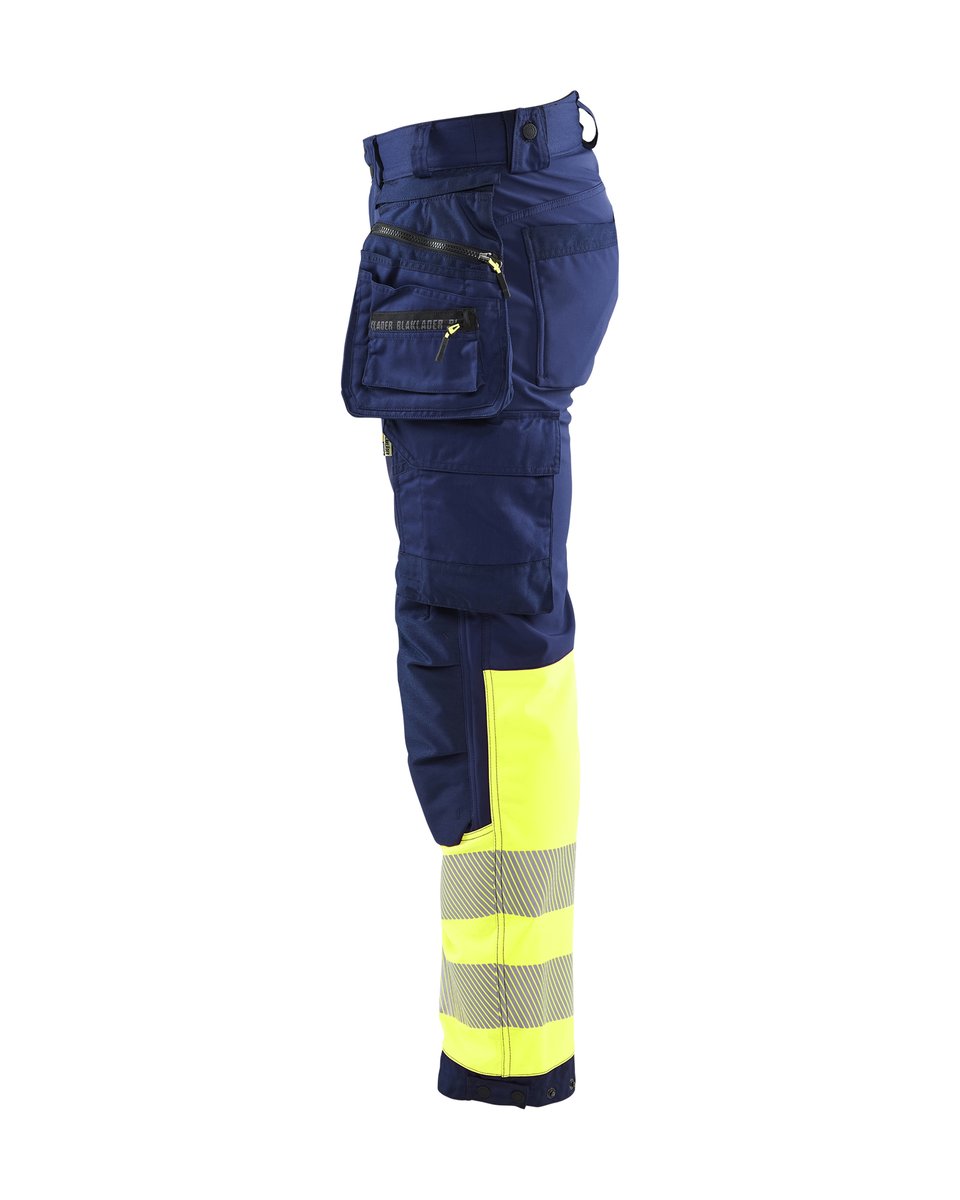 Blåkläder 1821 High Vis werkbroek softshell met afneembare gereedschapszakken - Marine/High Vis Geel