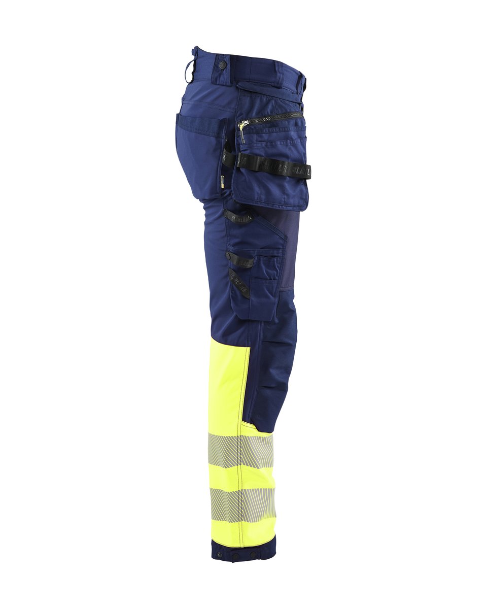 Blåkläder 1821 High Vis werkbroek softshell met afneembare gereedschapszakken - Marine/High Vis Geel