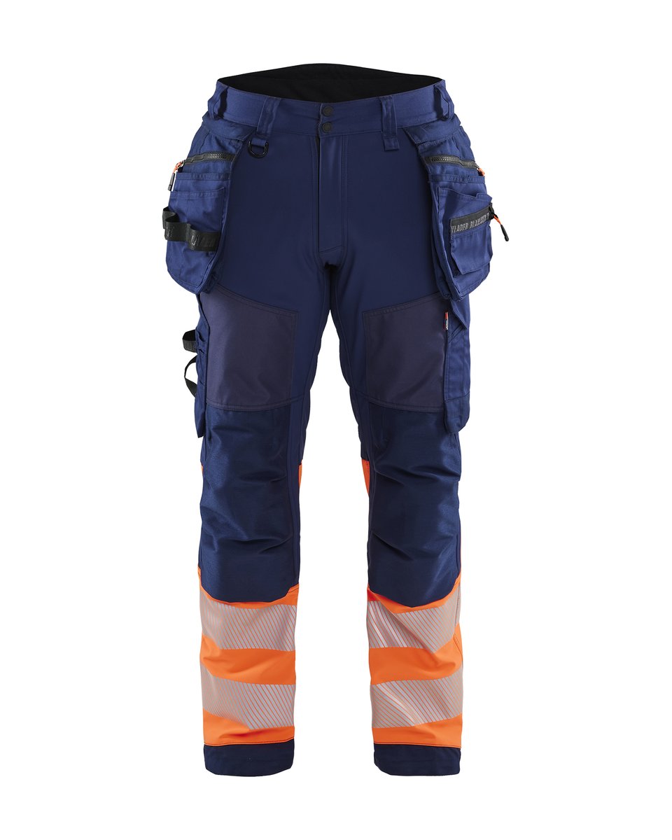 Blåkläder 1821 High Vis werkbroek softshell met afneembare gereedschapszakken - Marineblauw/Oranje