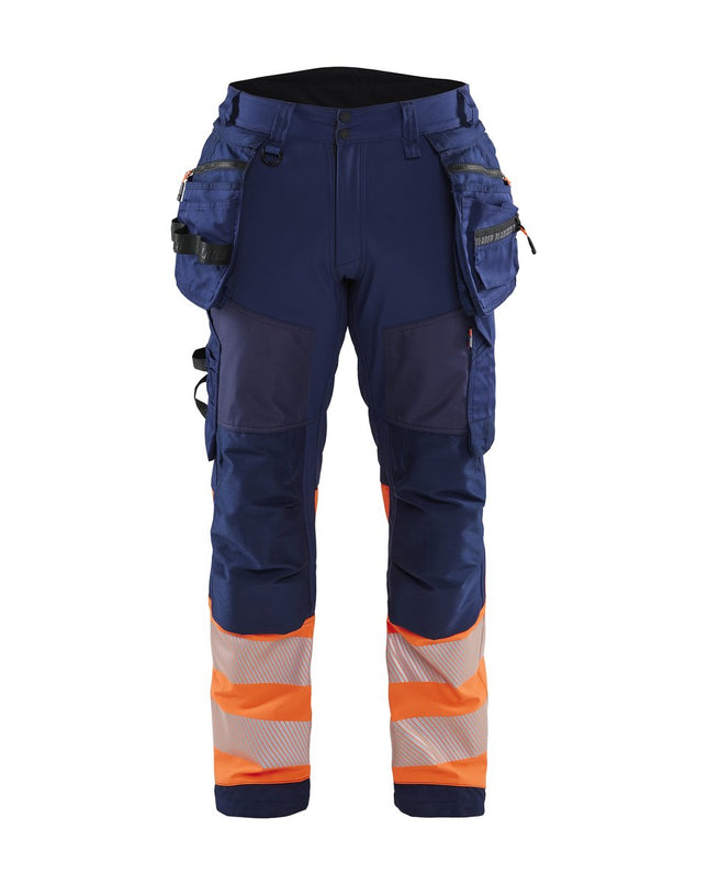 Blåkläder 1821 High Vis werkbroek softshell met afneembare gereedschapszakken - Marineblauw/Oranje