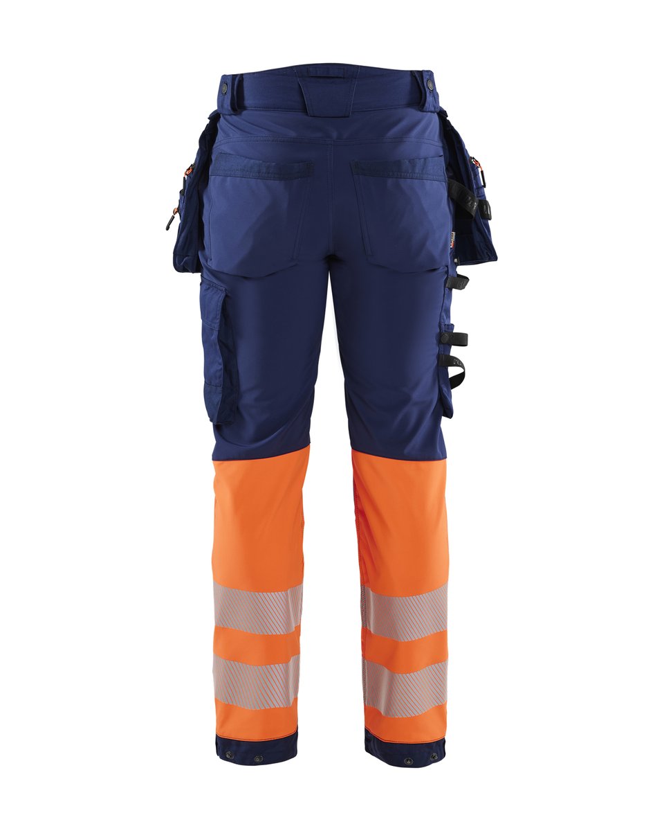 Blåkläder 1821 High Vis werkbroek softshell met afneembare gereedschapszakken - Marineblauw/Oranje