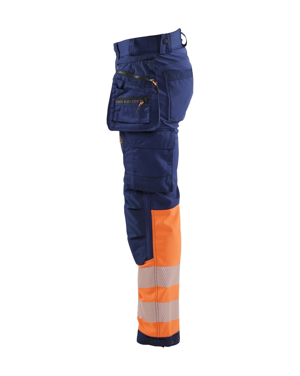 Blåkläder 1821 High Vis werkbroek softshell met afneembare gereedschapszakken - Marineblauw/Oranje
