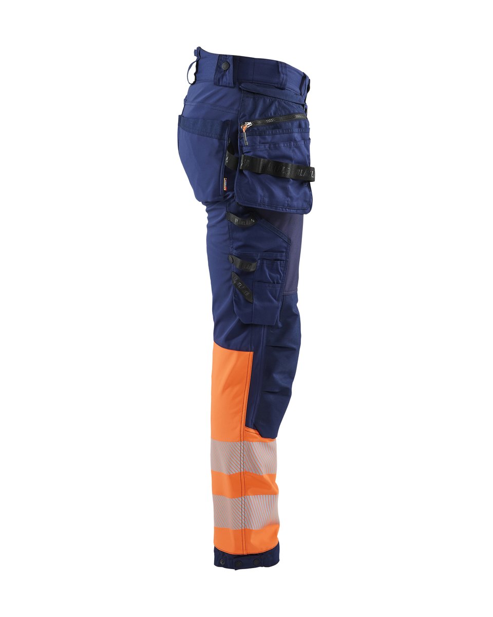 Blåkläder 1821 High Vis werkbroek softshell met afneembare gereedschapszakken - Marineblauw/Oranje