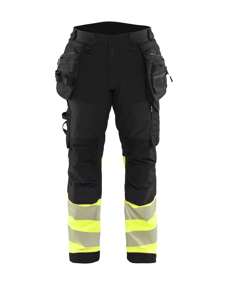 Blåkläder 1821 High Vis werkbroek softshell met afneembare gereedschapszakken - Zwart/High Vis Geel