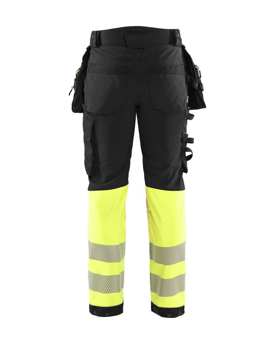 Blåkläder 1821 High Vis werkbroek softshell met afneembare gereedschapszakken - Zwart/High Vis Geel