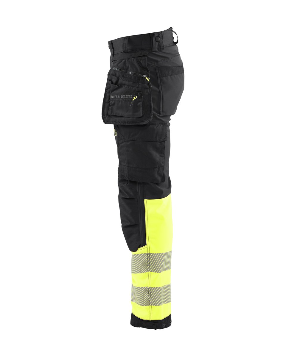 Blåkläder 1821 High Vis werkbroek softshell met afneembare gereedschapszakken - Zwart/High Vis Geel